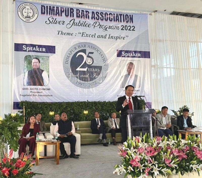 Akito Zhimomi, President, NBA speaking during the Dimapur Bar Association silver jubilee celebration on November 25. (Morung Photo)